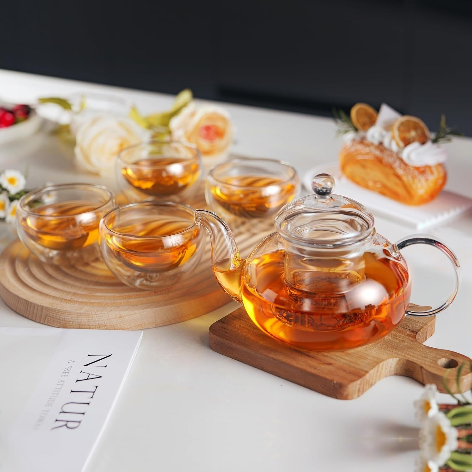 Glass Teapot 1200ml Stovetop Safe Tea Maker with Removable Infuser