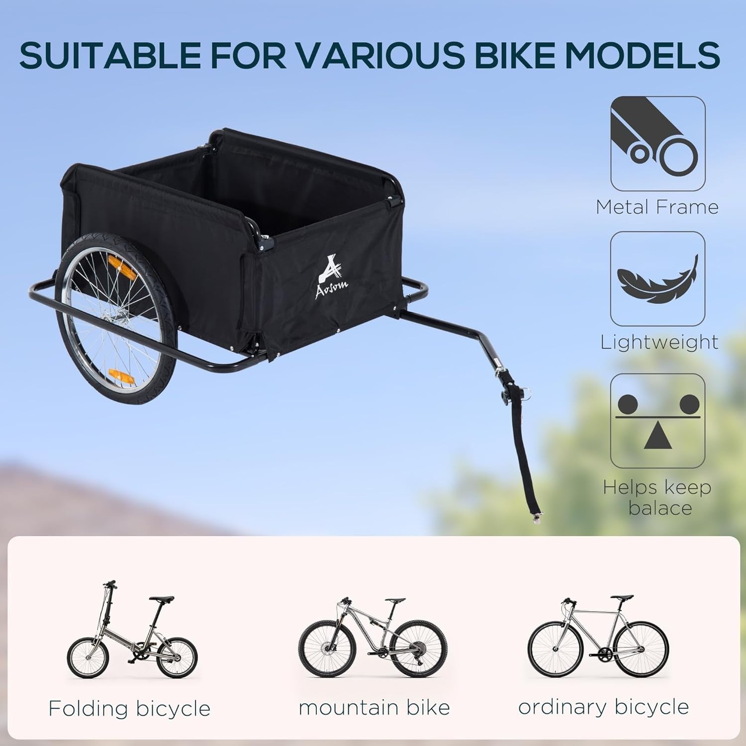 Large Bike Cargo Trailer 2-Wheel Folding Tow Cart w/ Cover Heavy Duty 40kg Load