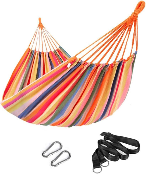 Double Cotton Hammock with Straps & Carabiners, 210x150cm, 300kg Load