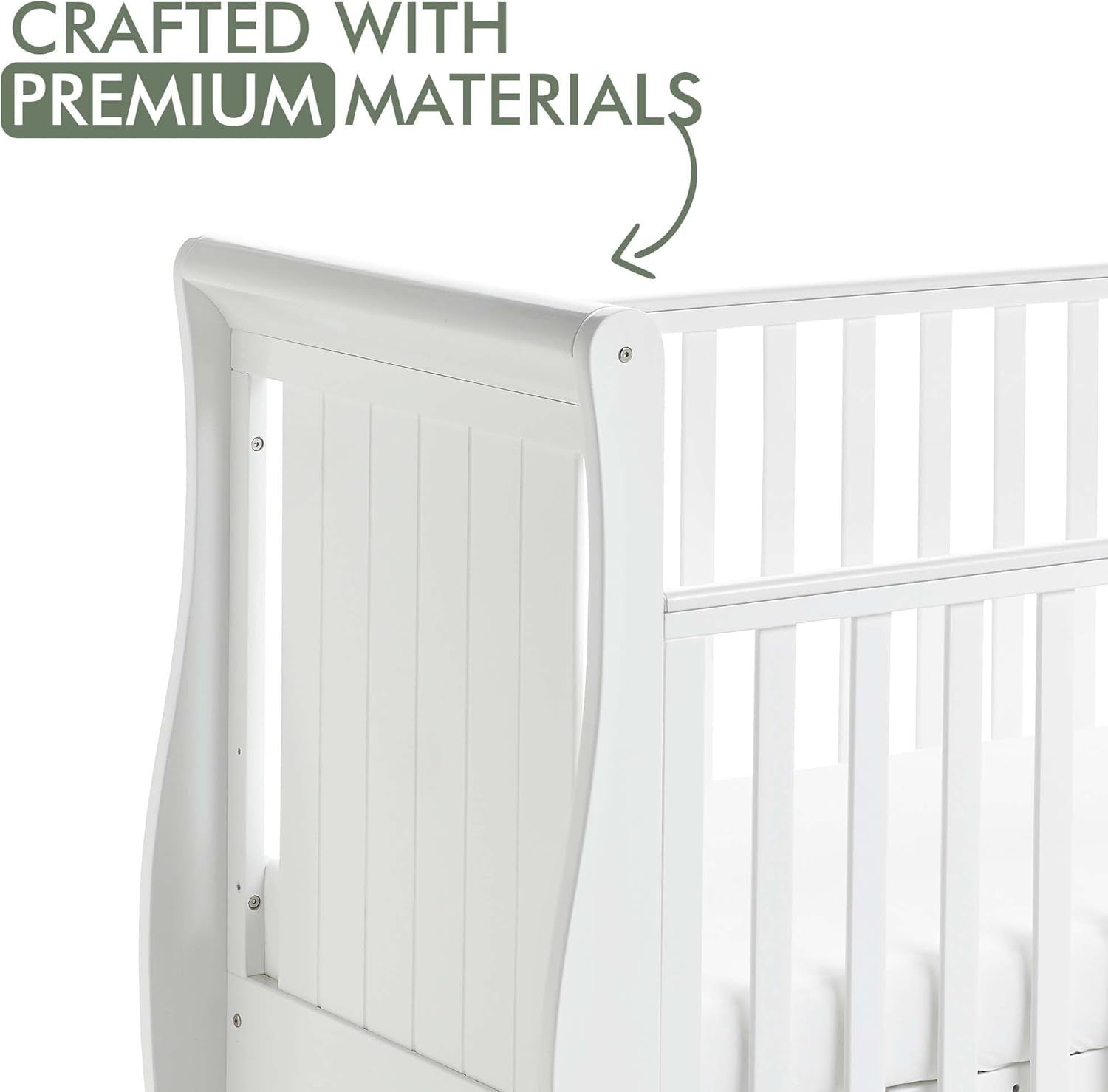 Baby Cot Bed Convertible Toddler Day Bed Adjustable Height Solid Wood White