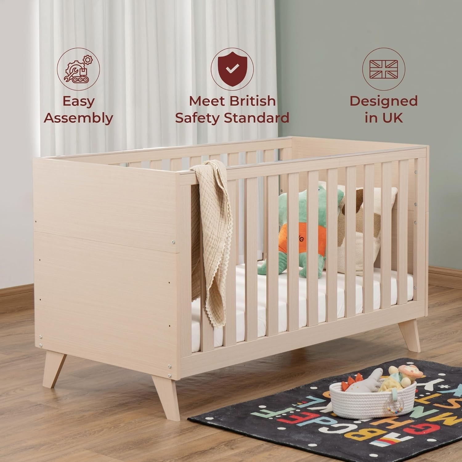 Convertible Mini Toddler Bed Baby Cot Bed and Sofa Adjustable Mattress Height