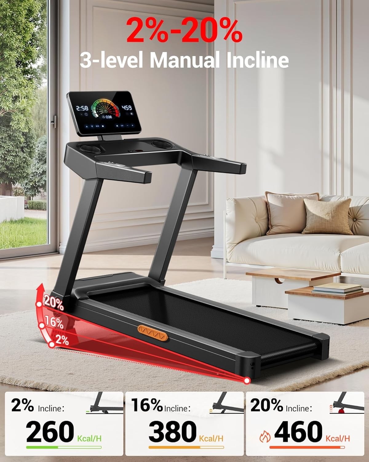 Foldable Treadmill 14KM/H 20% Incline 180KG Capacity LED Display