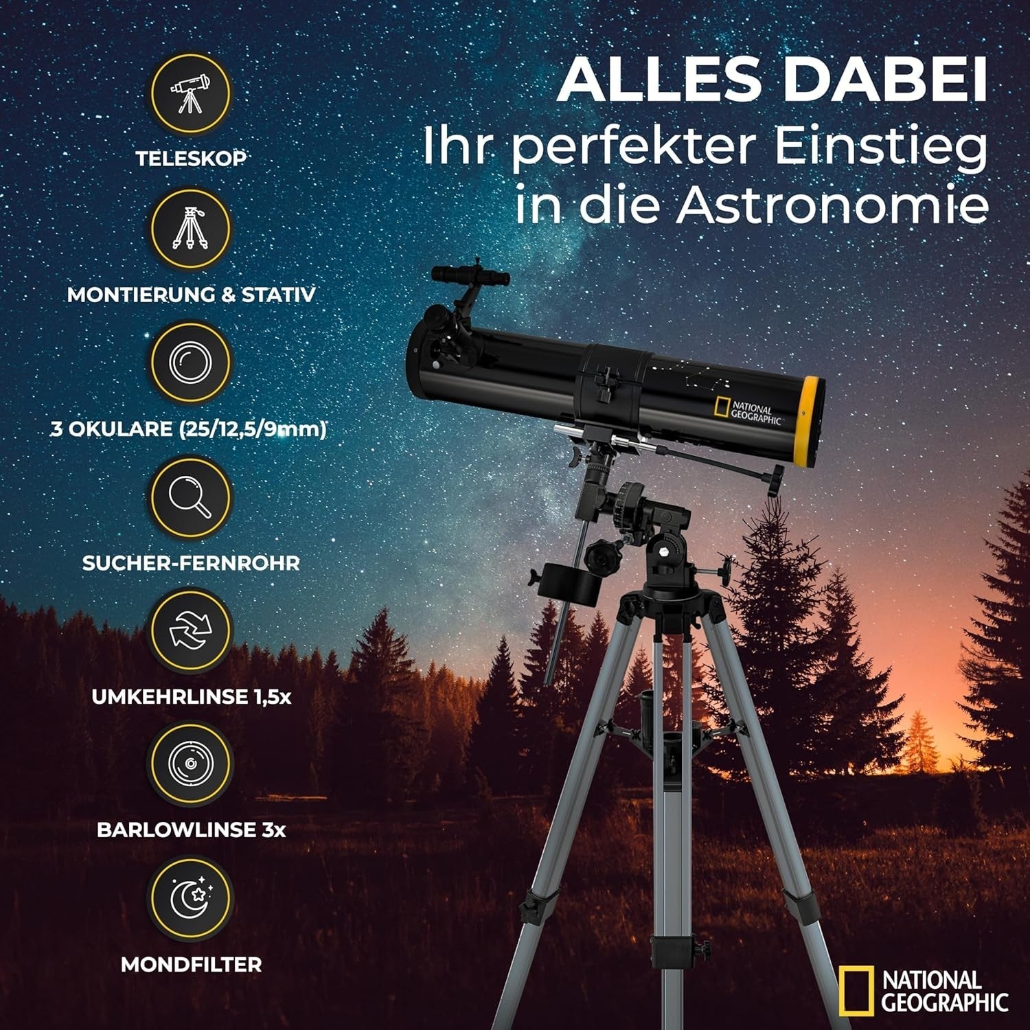 Beginner Reflector Telescope 76mm 23X-262X Astronomy Kit EQ Mount Tripod