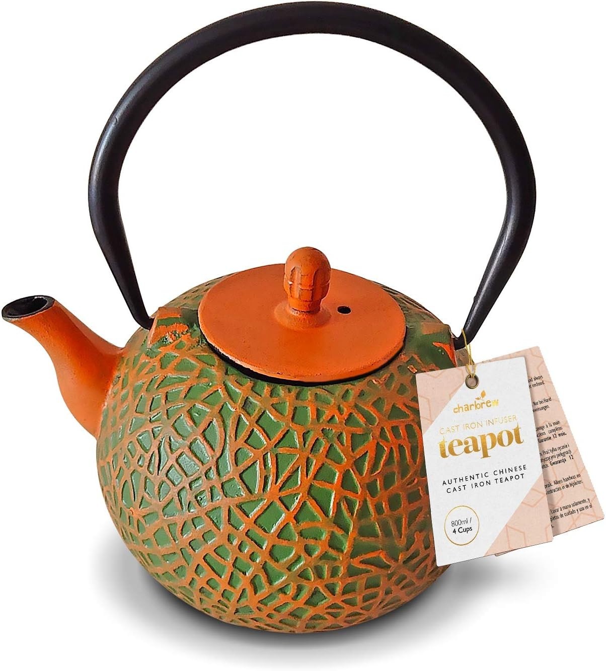 Cast Iron Teapot 800ml Tetsubin Tea Pot w/ Infuser Orange Green