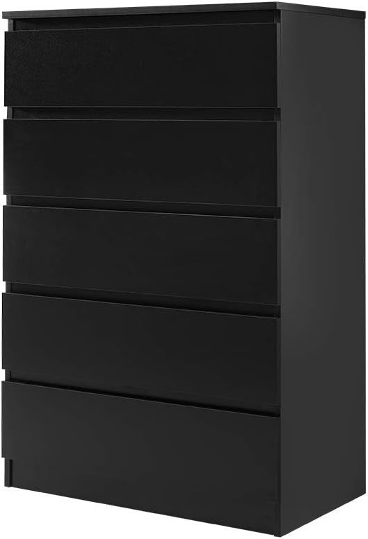 Tall 5 Drawer Chest Black Storage Unit Bedroom Cabinet Slim Modern Design