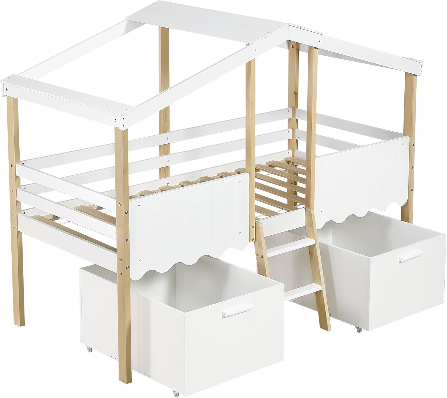 Kids Mid Sleeper Bed with Storage Drawers Safety Guard Cabin 90x190cm