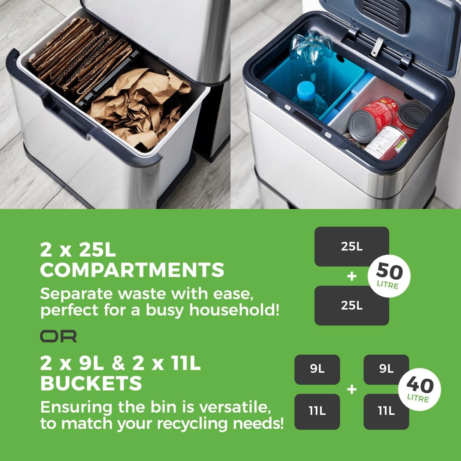 50L Touchless Recycling Bin | Automatic Sensor Trash Can Stainless Steel