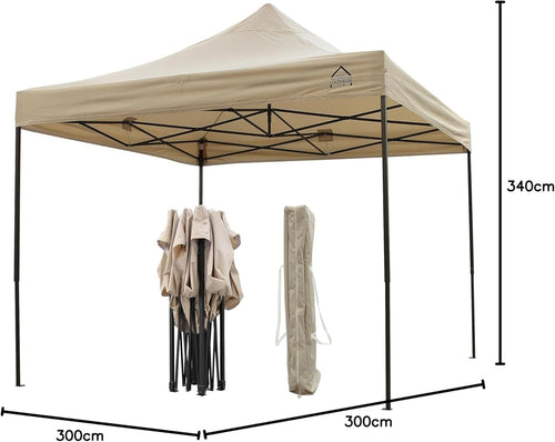 3x3M Beige Pop Up Gazebo Heavy Duty Waterproof Outdoor Tent With Accessories