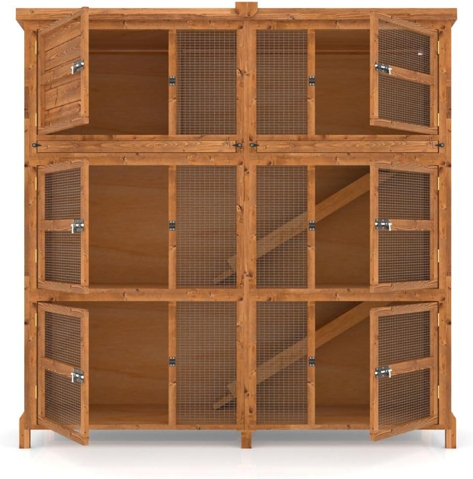 6ft Triple Rabbit Hutch Large Outdoor Wooden Cage Multi Level Secure