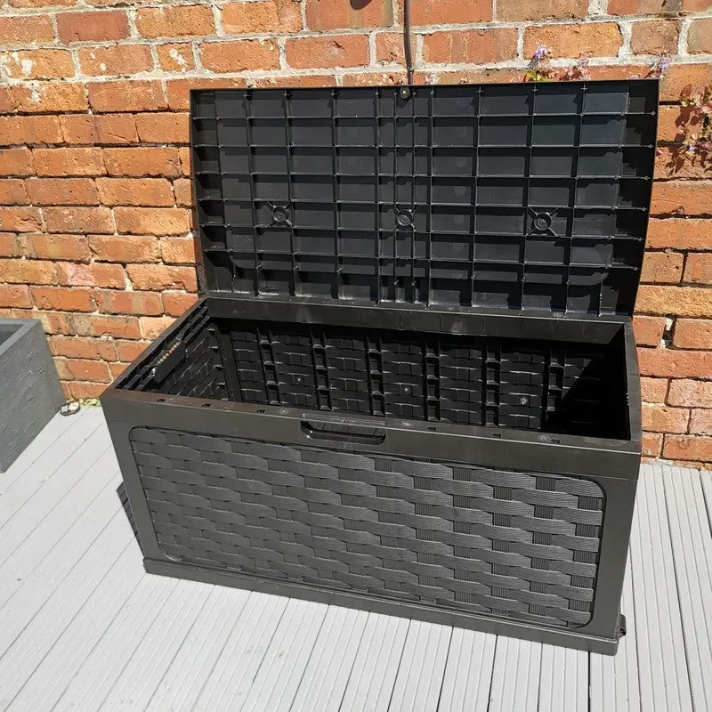 335L Outdoor Rattan Storage Box Bench Seat Black Waterproof Chest