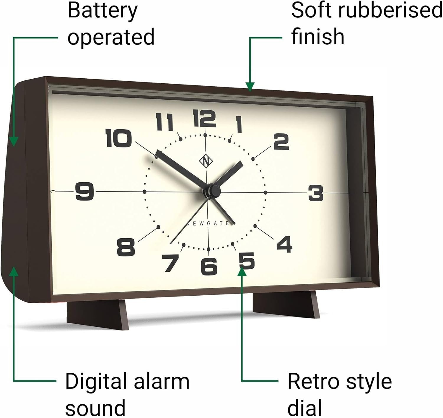 Retro Rectangular Alarm Clock Analogue Bedside Desk Mantel Mocha Brown