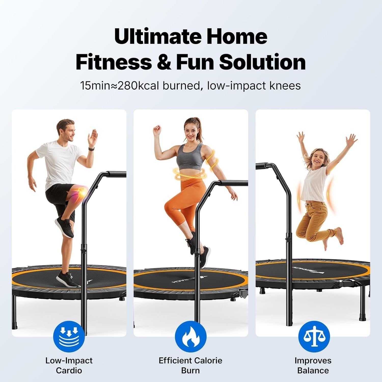 48” Foldable Fitness Rebounder Trampoline Quiet Indoor Exercise 330lb