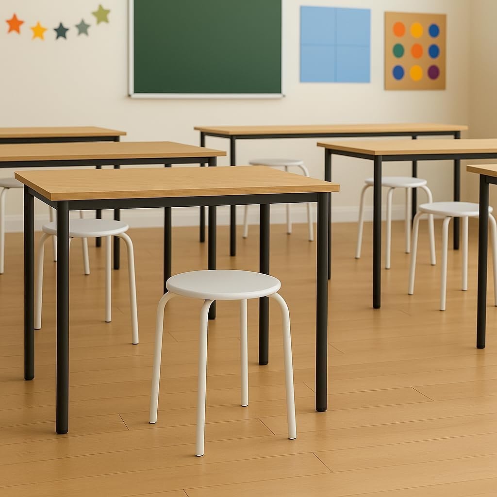 Set of 6 White Metal Stacking Stools Compact Round Modern Kitchen Seats