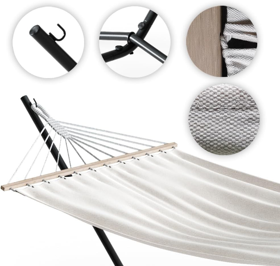 Adjustable Metal Frame Hammock with Stand – 190x120cm Cotton, 185KG Capacity