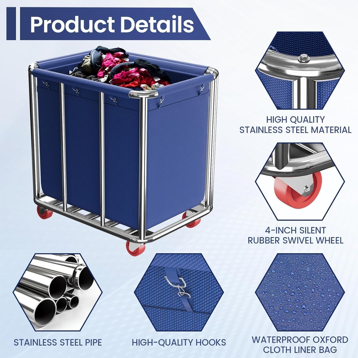 400L Heavy Duty Laundry Trolley on Wheels – Industrial Steel Cart 90×65×80cm