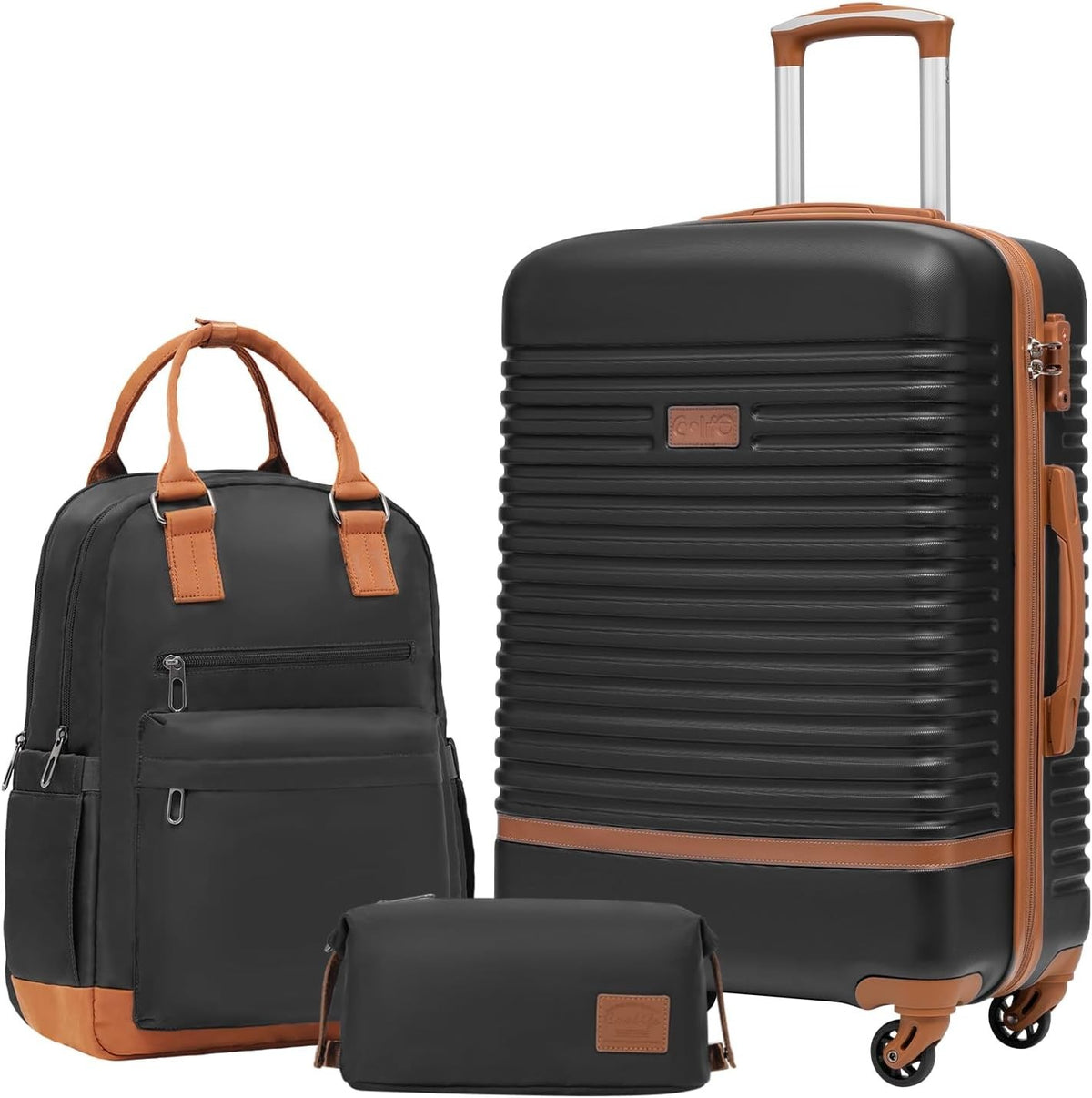 24'' Black Brown Luggage Set Hard Shell TSA Lock 360 Spinner + Backpack