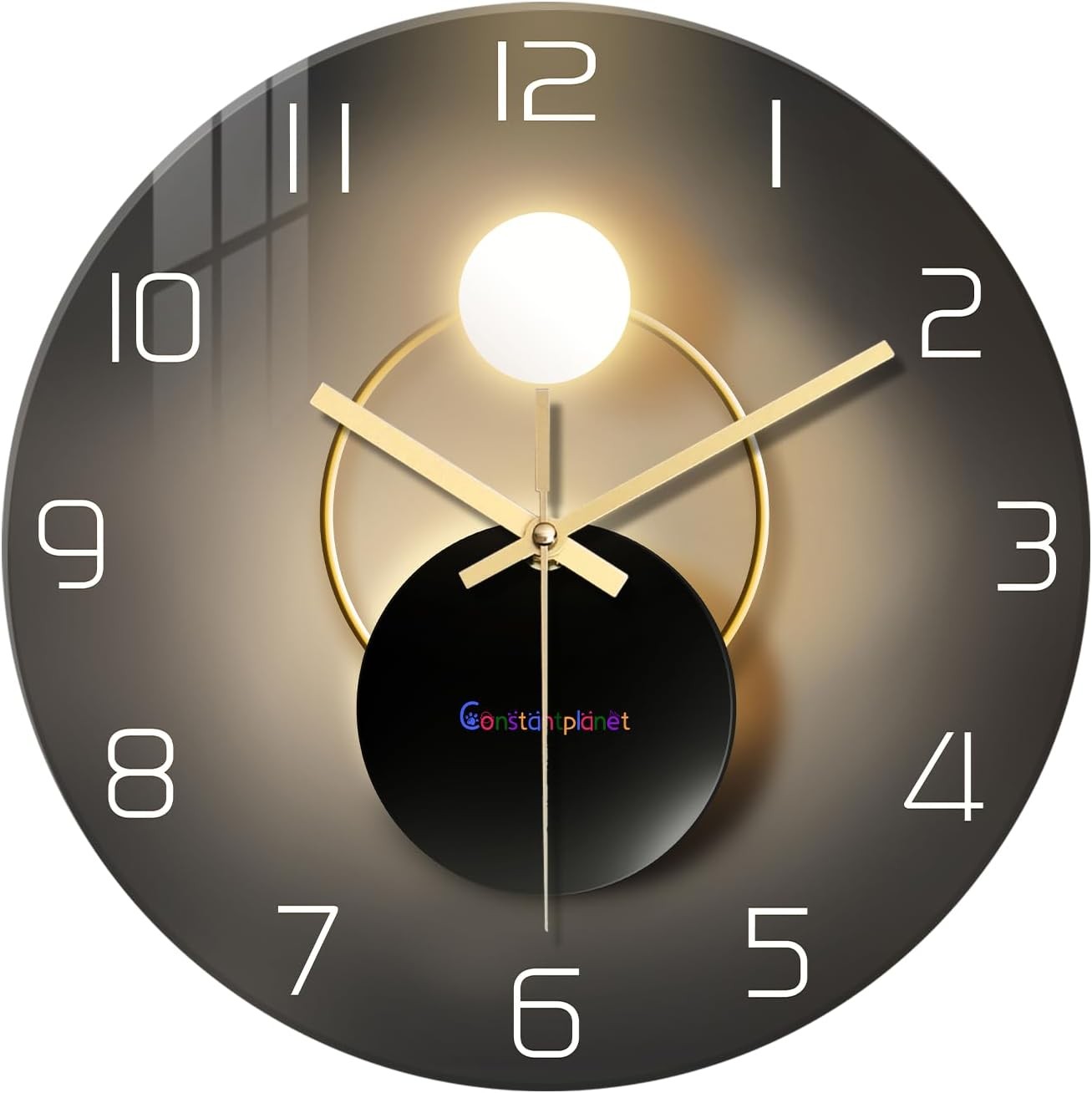 Modern 16" Black Gold Glass Wall Clock Silent Non-Ticking Luxury Home Decor