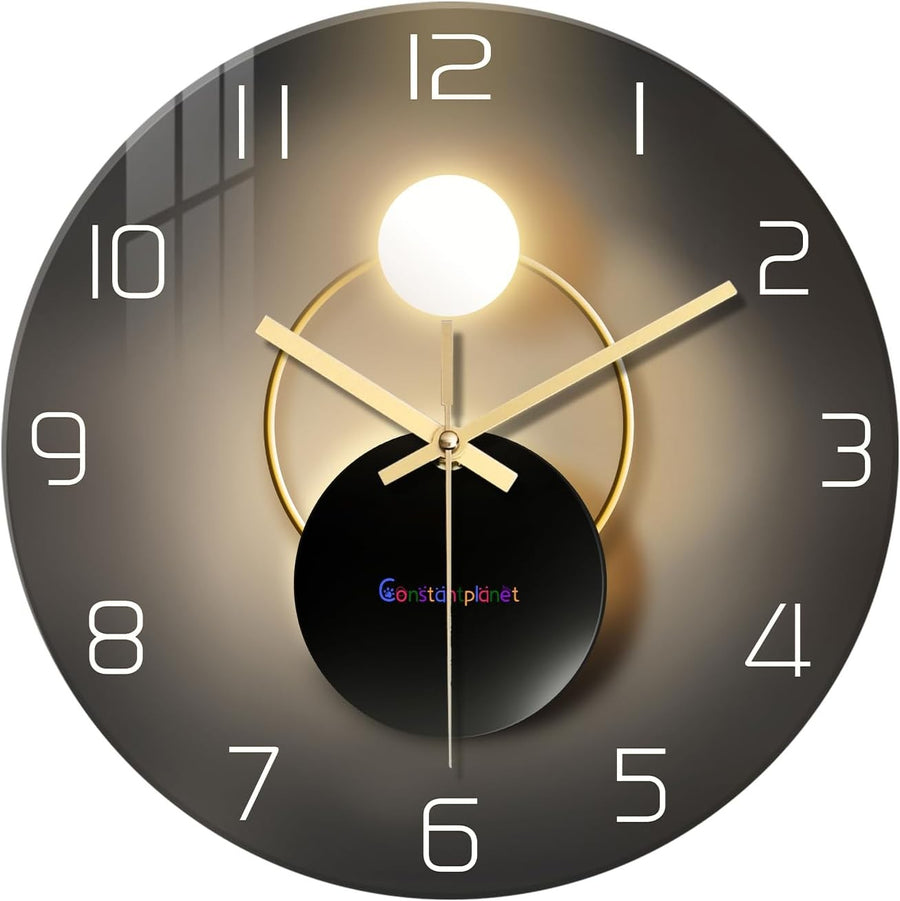 Modern 16" Black Gold Glass Wall Clock Silent Non-Ticking Luxury Home Decor