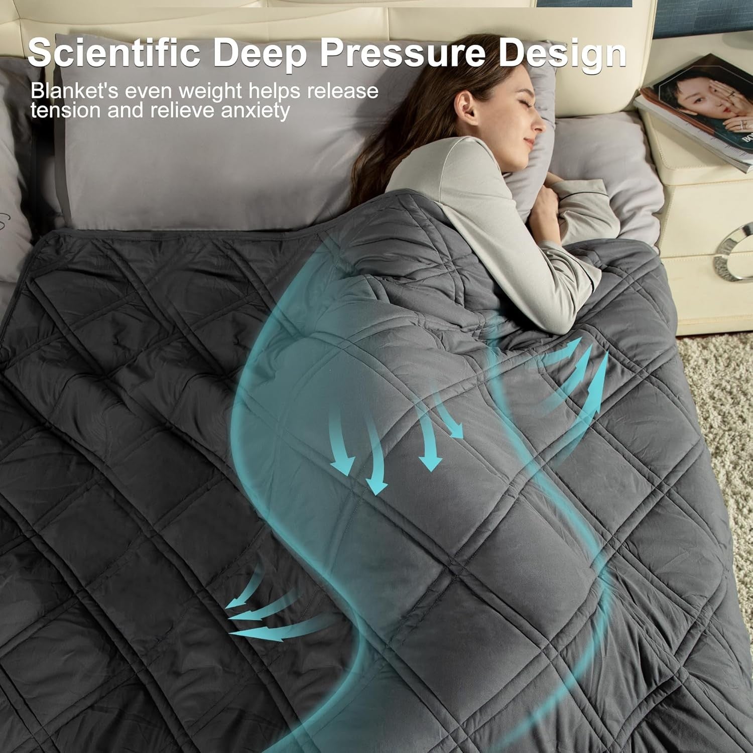 Weighted Blanket for Adults - Grey - Stress & Anxiety Relief - 150x200cm (6kg)