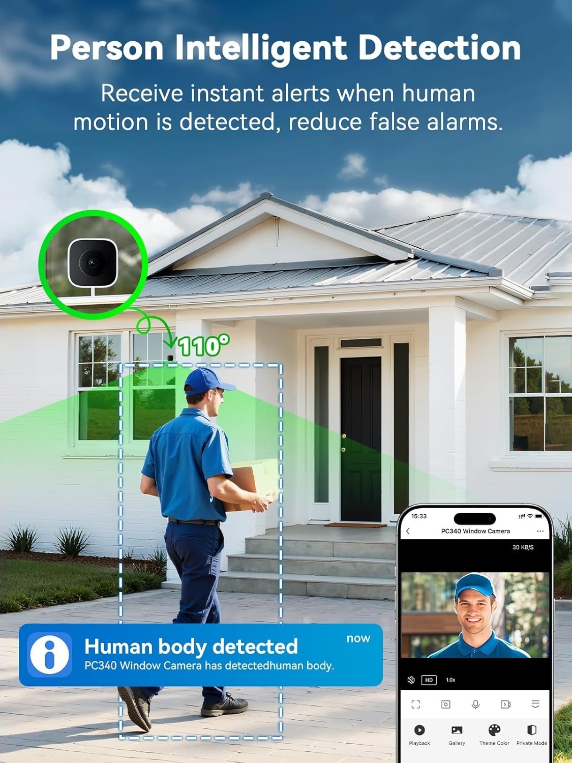 2K 3MP Window Security Camera WiFi AI Night Vision Motion Detection