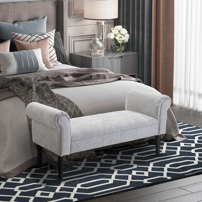 Light Grey Rolled Arm Bench Seat End of Bed Chaise Lounge Sofa Window