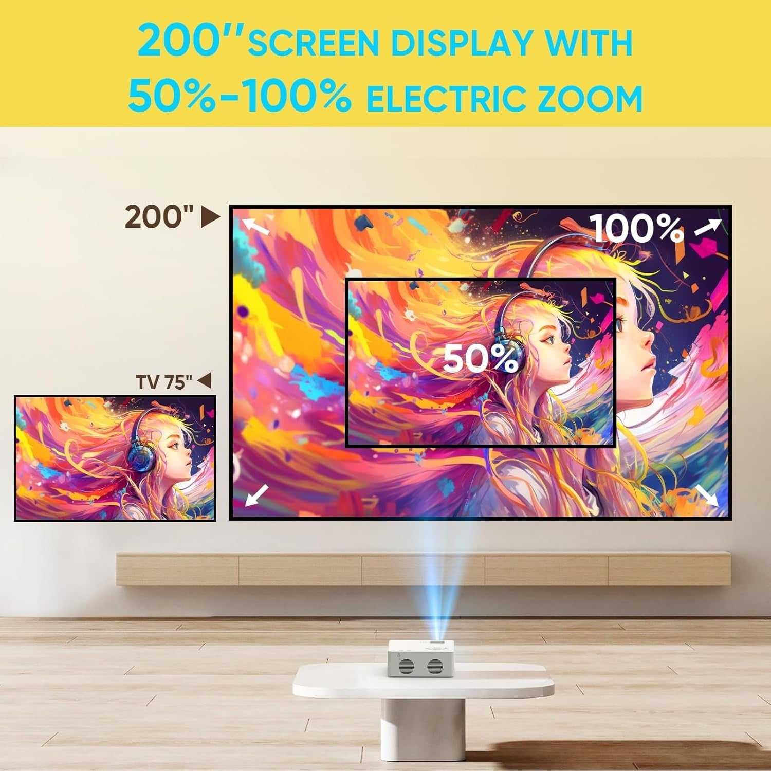 Mini 1080P Portable Projector Bluetooth Zoom Home Cinema Outdoor