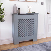 Small Grey Radiator Cover 82x78x19cm Modern Cross Pattern MDF Cabinet