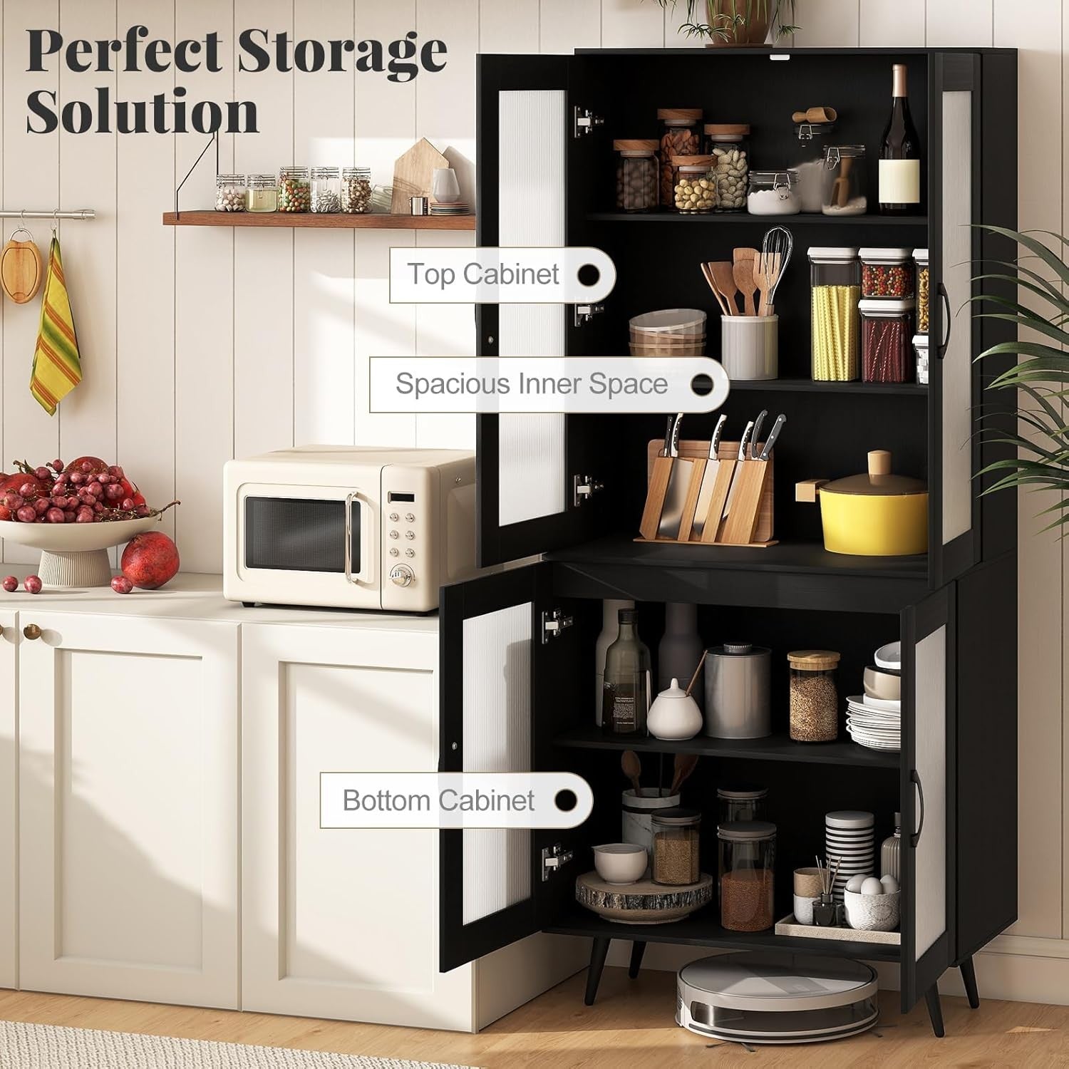 Tall Kitchen Pantry Cupboard 5-Tier Storage Unit with Doors & Adjustable Shelves