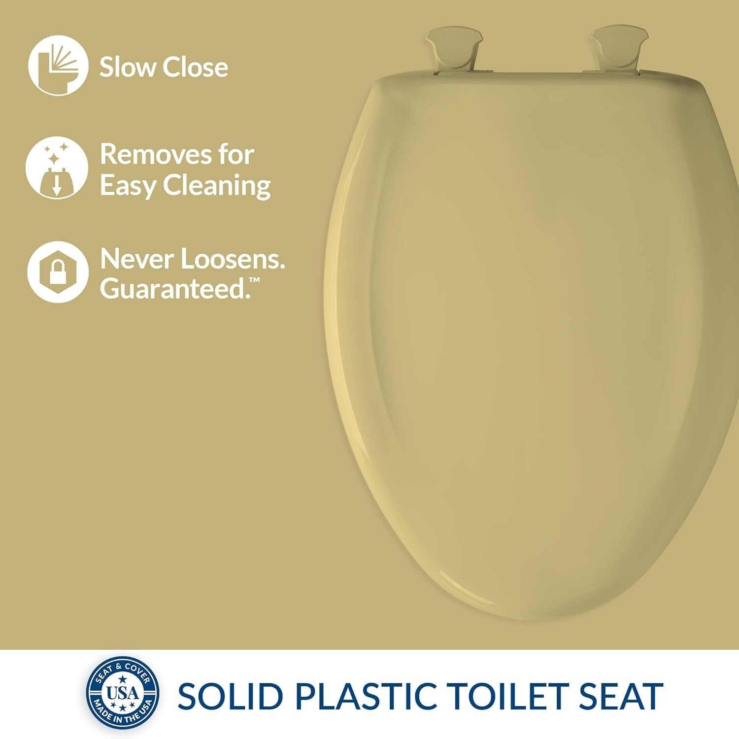 Harvest Gold Elongated Toilet Seat Soft Close STA-TITE Durable Plastic