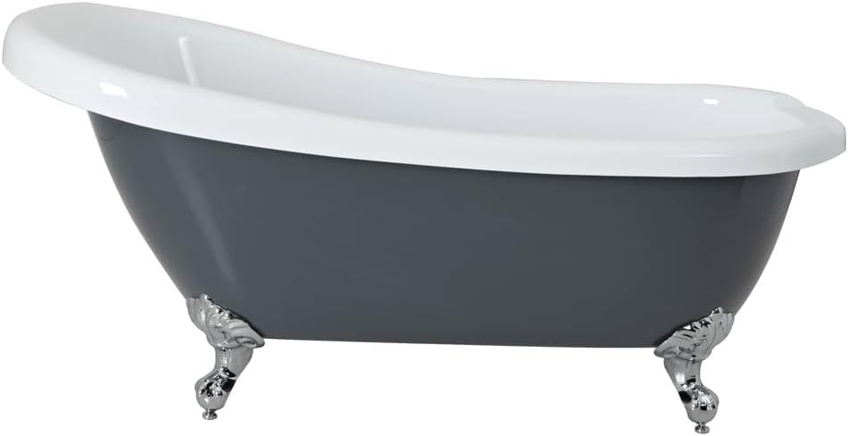 1710x740mm Freestanding Double Ended Slipper Bath Stone Grey Acrylic w/ Chrome