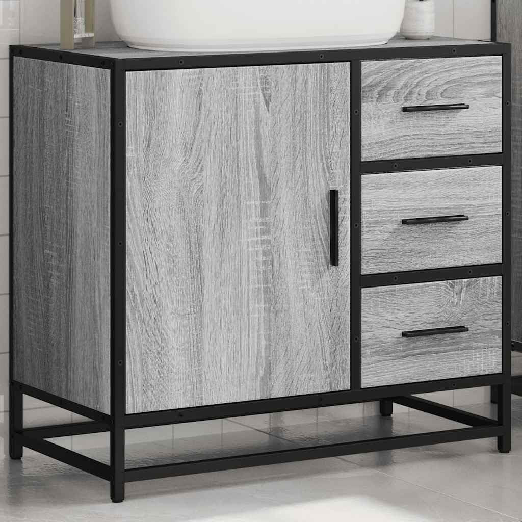 Grey Sonoma Bathroom Sink Cabinet Industrial Vanity Unit 65x33x60cm Storage