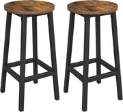 Industrial Bar Stools Set of 2 Rustic Brown Round Seat 65cm High