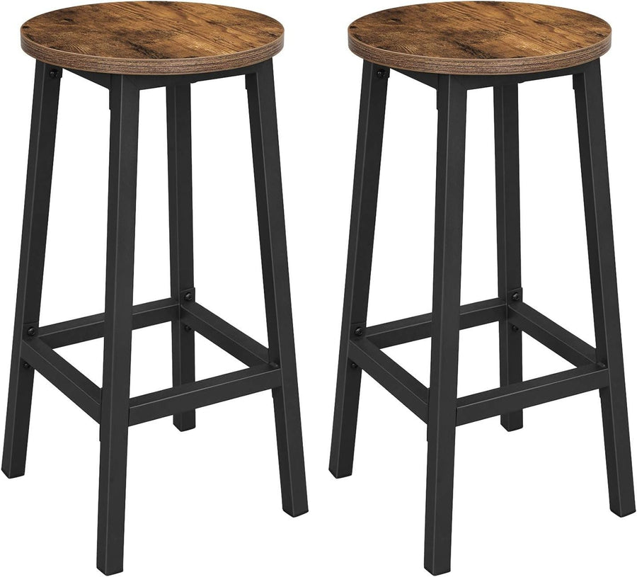 Industrial Bar Stools Set of 2 Rustic Brown Round Seat 65cm High