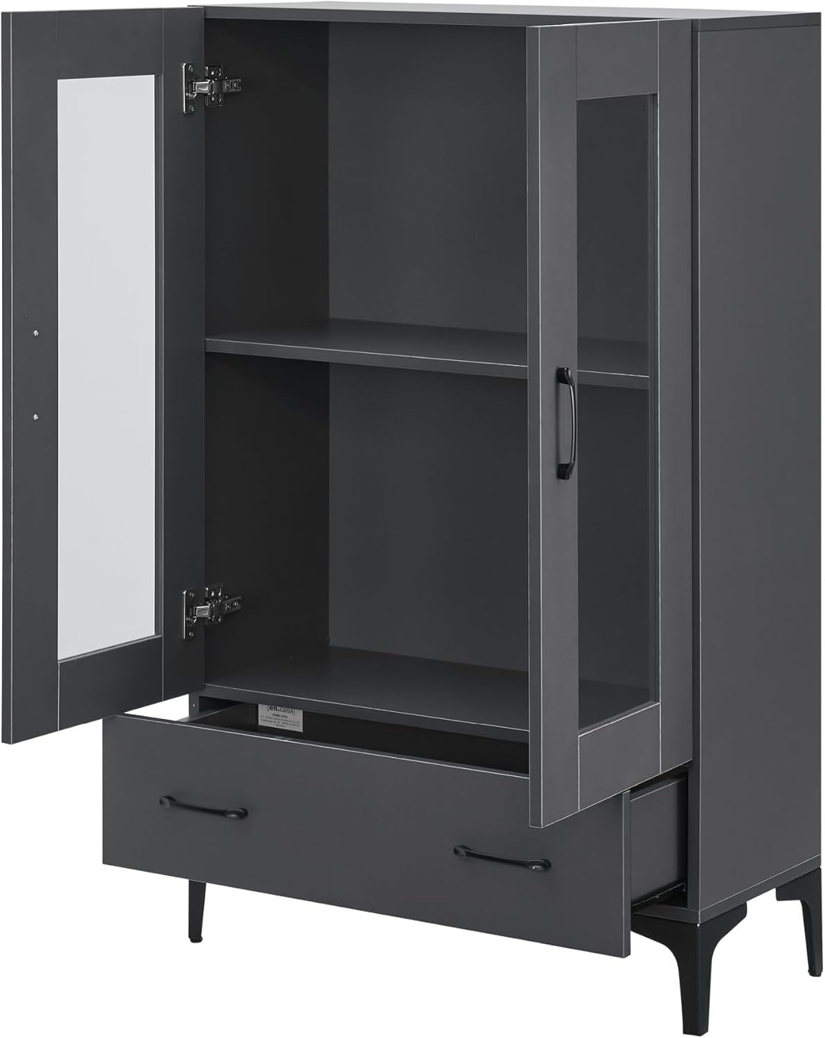 115cm Dark Grey Display Cabinet | 2 Glass Doors & 1 Drawer