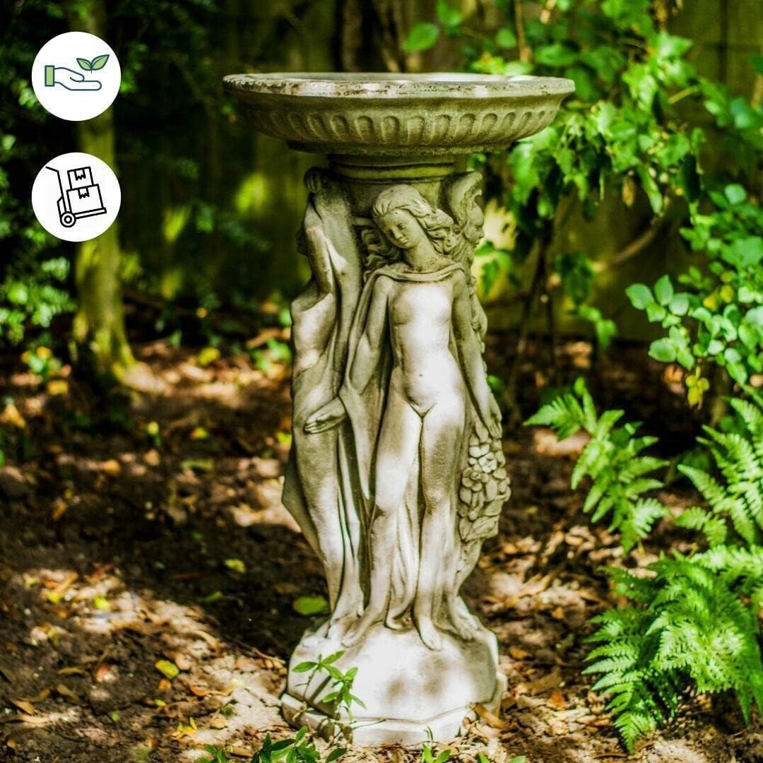 3 Graces Stone Bird Bath 77cm | Luxury Garden Statue Feeder Ornament