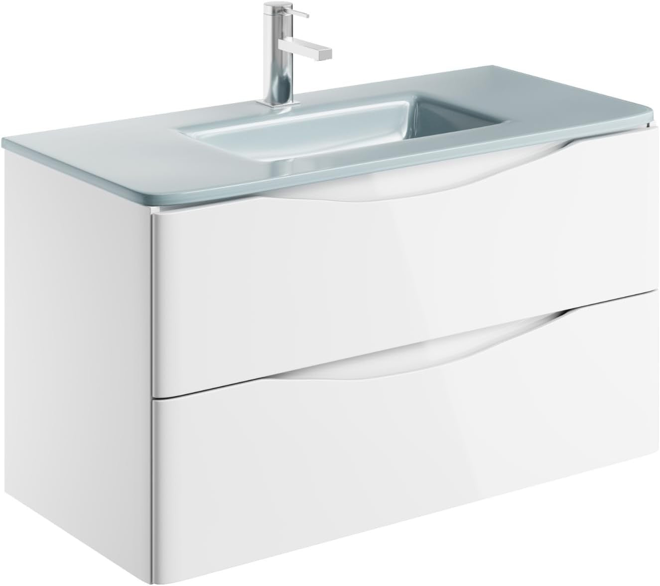 900mm Wall Hung Vanity Unit White Gloss with White Glass Basin Bathroom