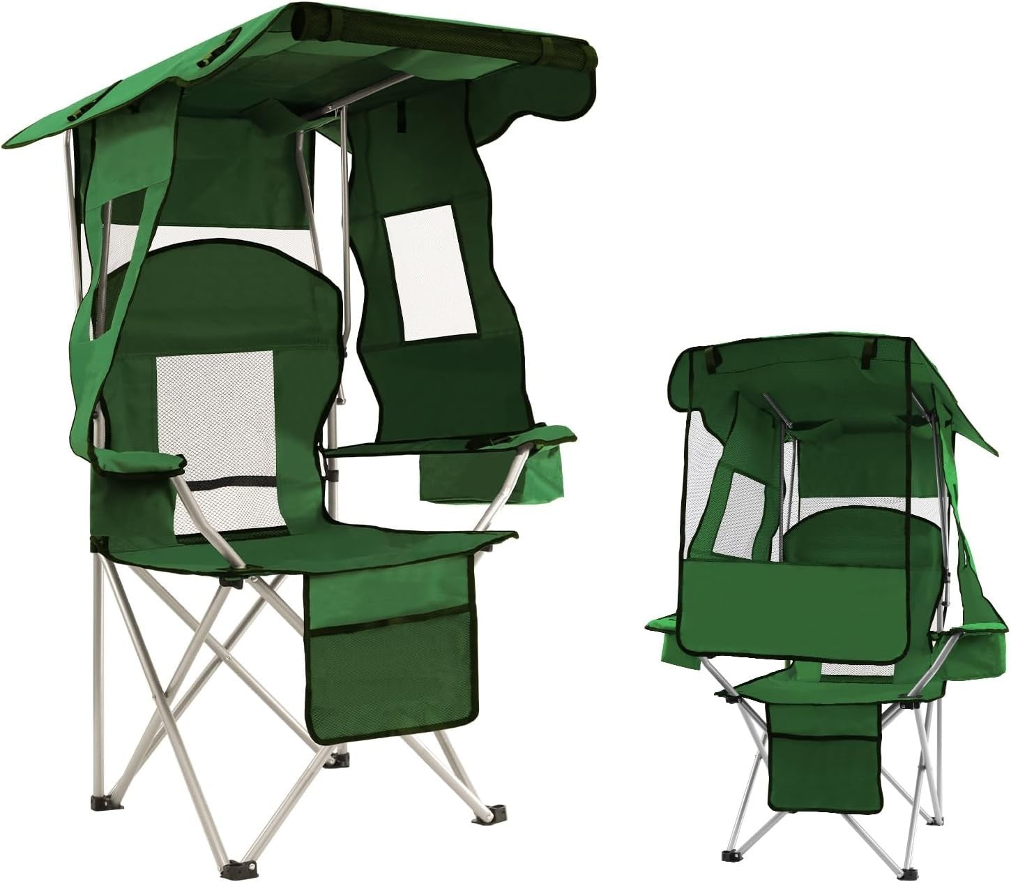 Foldable Camping Chair with Canopy Shade, Cooler Bag & Cup Holders Outdoor
