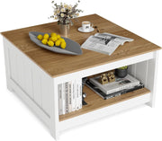 2-Tier Square Coffee Table with Storage Shelf Farmhouse Rustic 80x80x45cm