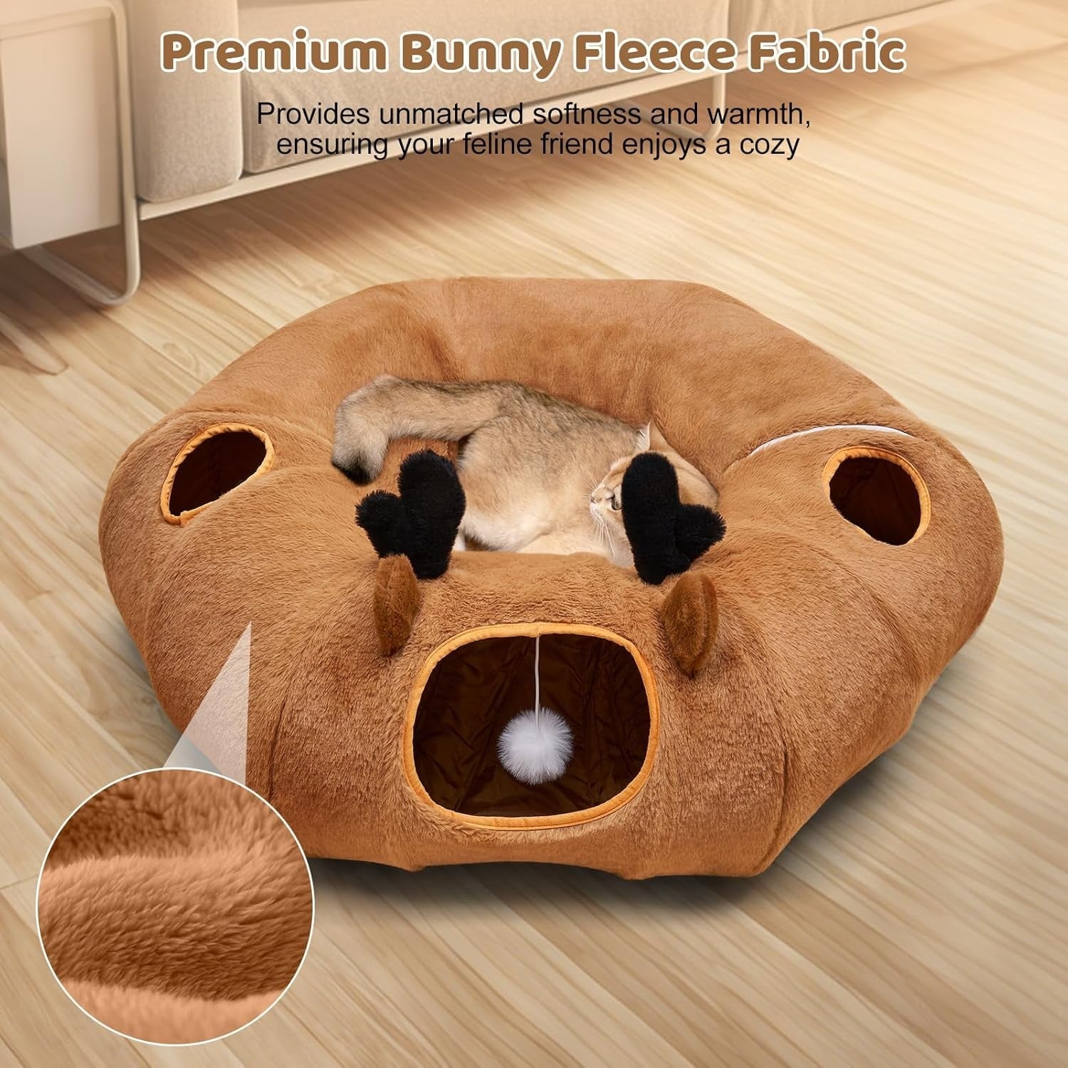 Cat Tunnel Bed Foldable Donut Play Tunnel w Peek Holes & Toy Set