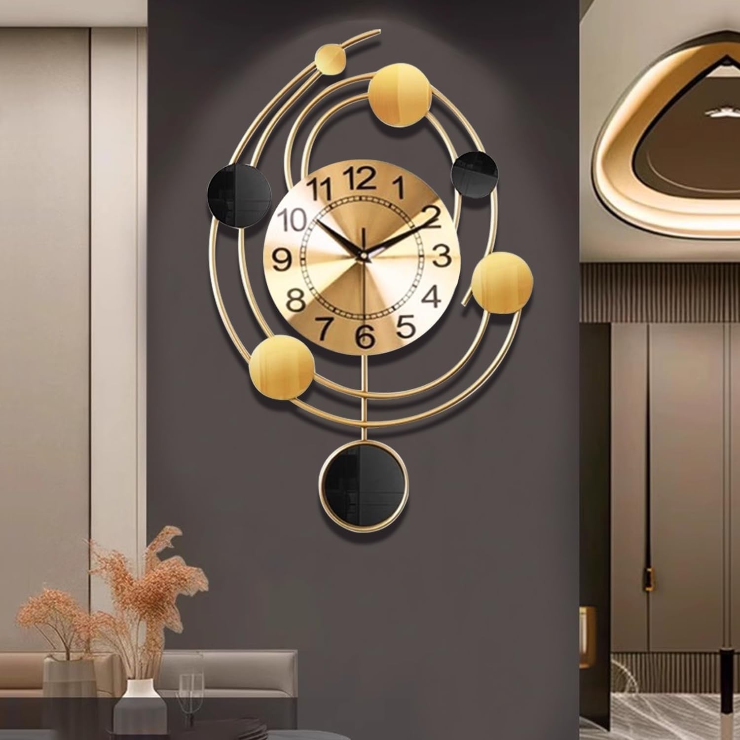 Large Gold Wall Clock Silent Non-Ticking Modern Art Deco 64cm Home