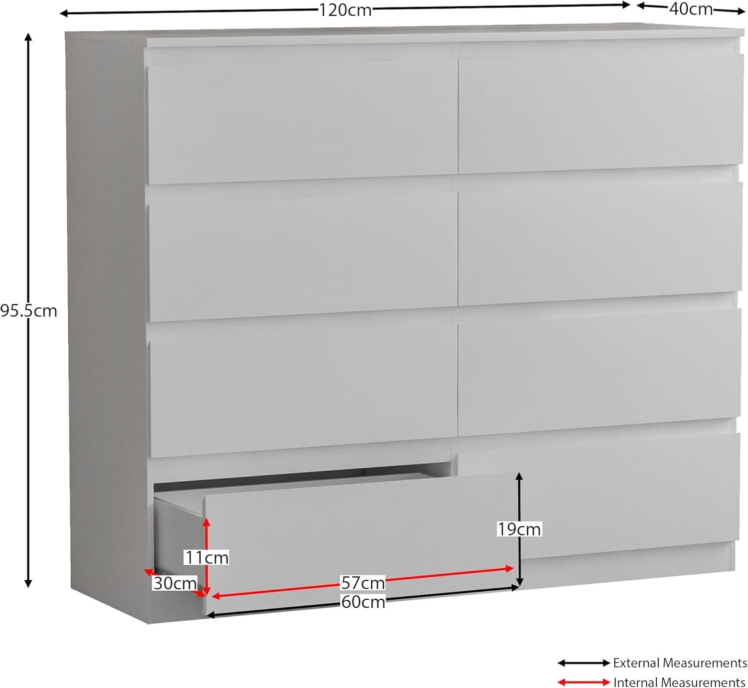 Modern 8 Drawer Chest White Wood Storage Unit Bedroom Living Room