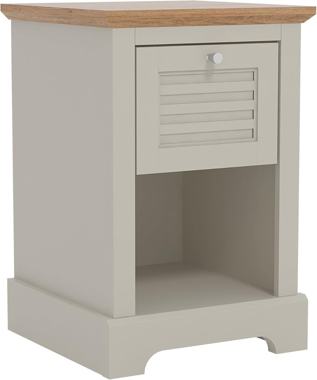 Light Grey & Oak Bedside Table | Modern Nightstand with Drawer