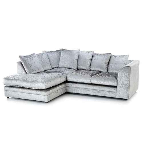 4 Seater L Shape Corner Sofa Right Hand Crush Velvet Grey – Modern Comfort