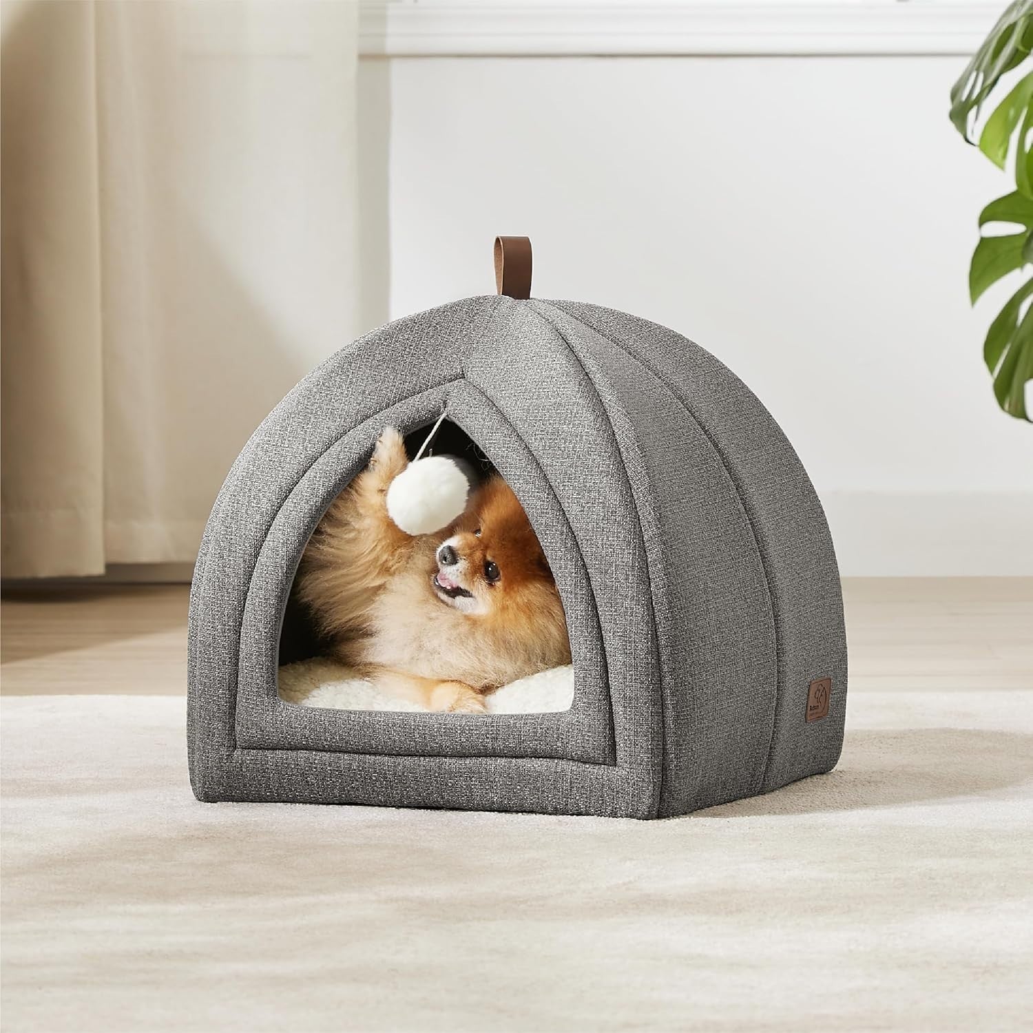 44cm Cat Igloo Tent Bed Foldable Washable Cushion Grey