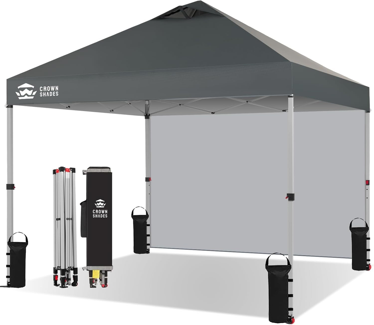 3x3M Grid Grey Pop Up Gazebo With 1 Sidewall Waterproof Party Tent & Carry Bag