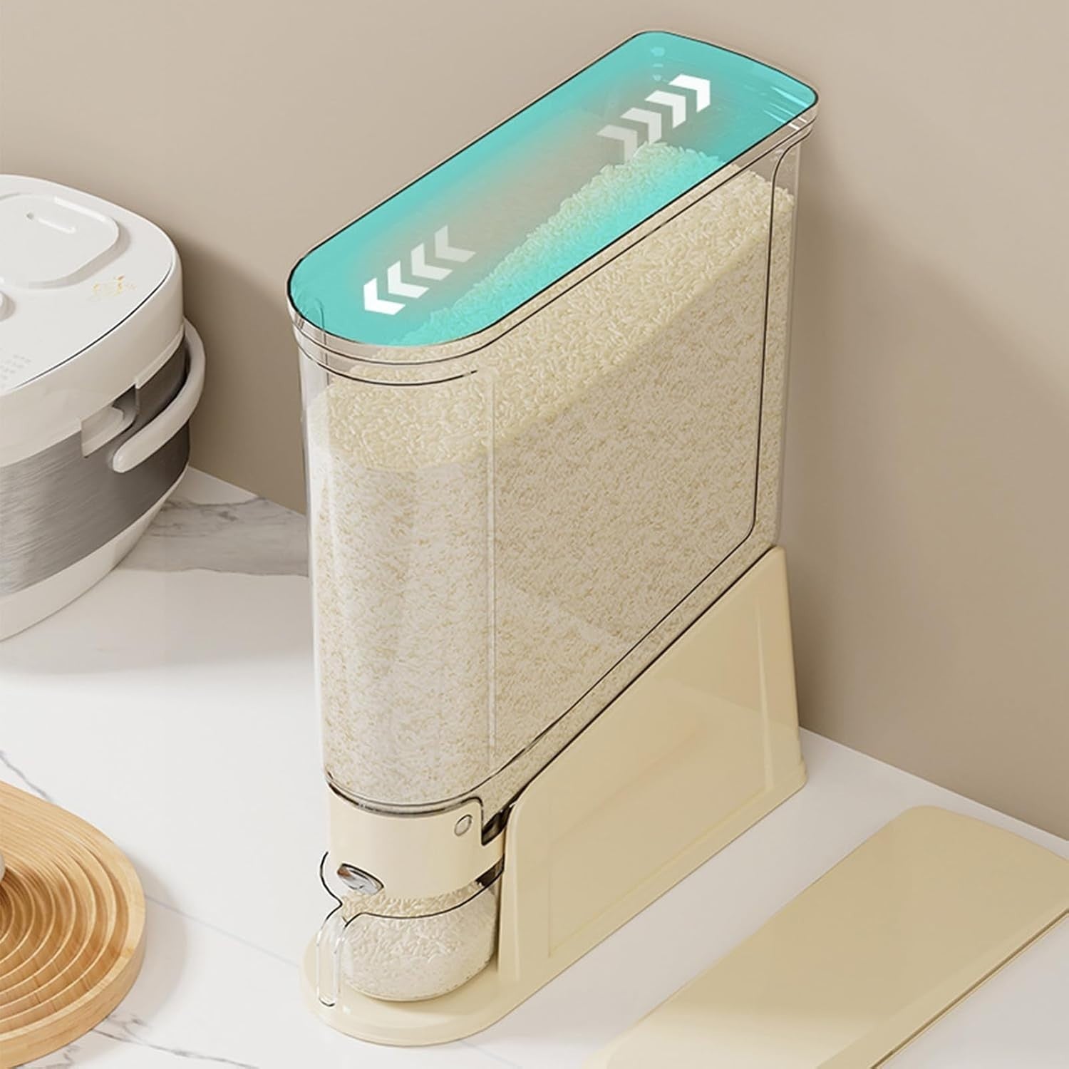 Large Airtight Rice Dispenser Slim Storage Container w Cup