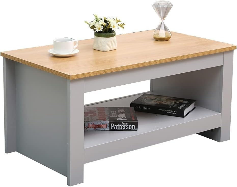 Modern Grey Coffee Table with Storage Shelf – Compact, Easy Clean, 85cm