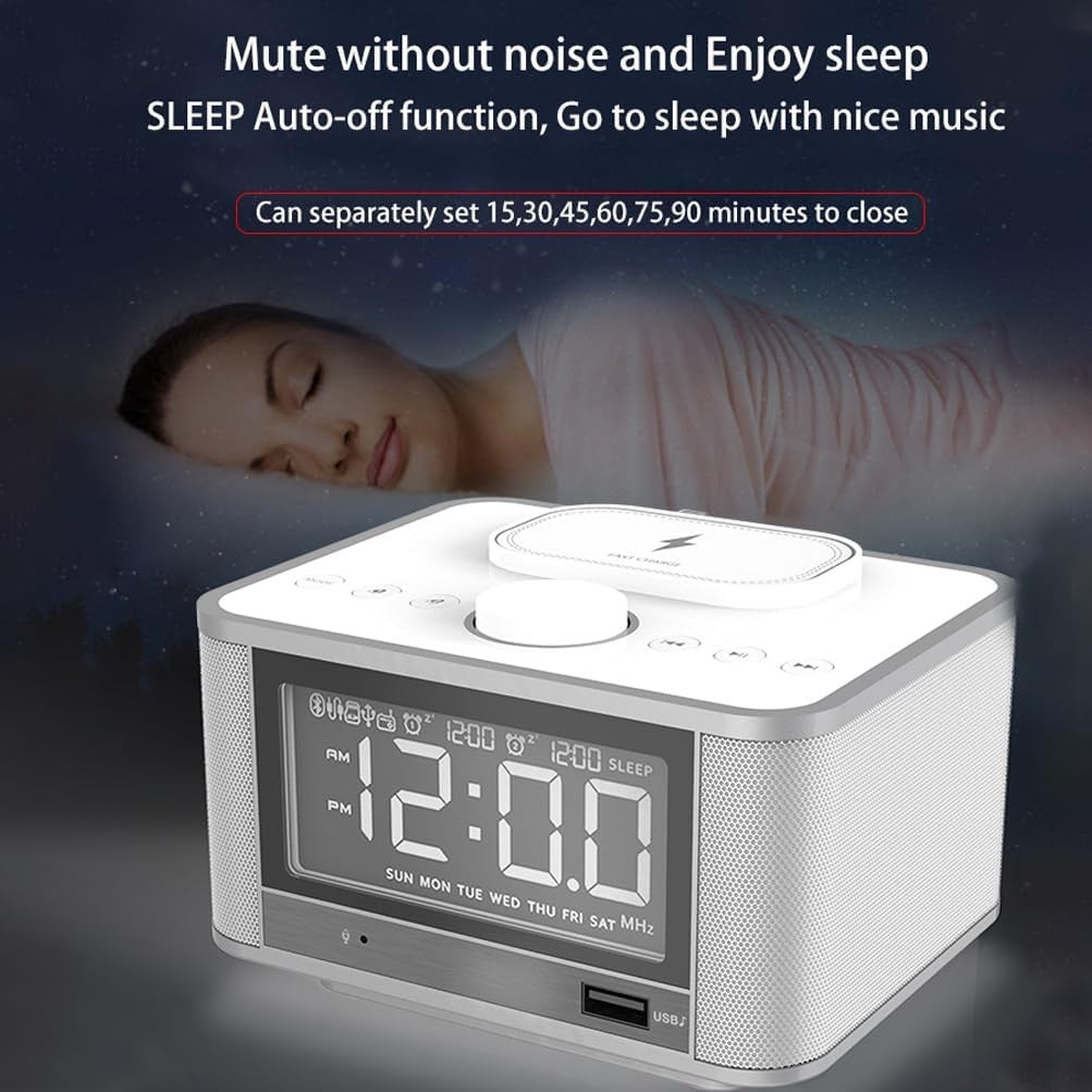 Bluetooth Alarm Clock Radio Wireless Charging Speaker USB Night