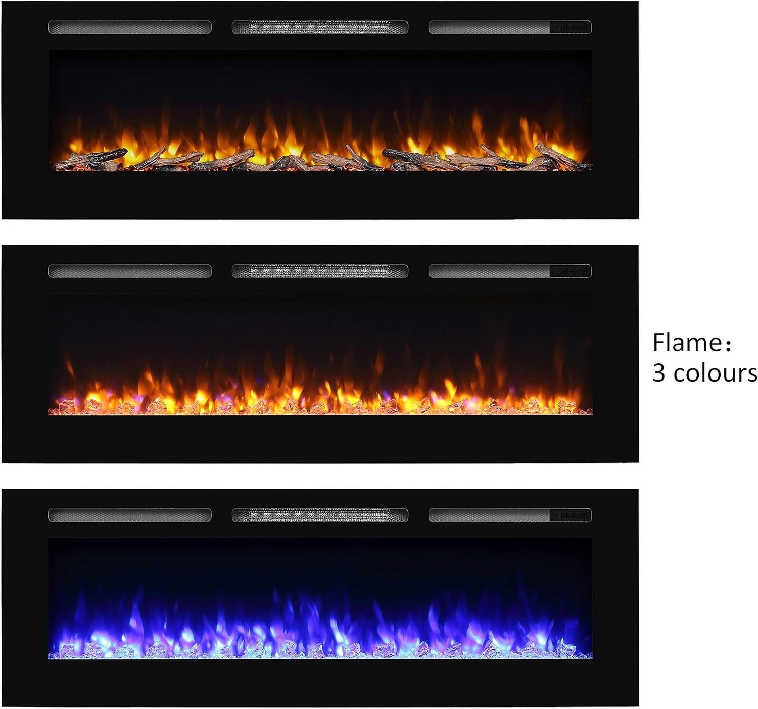 60” Recessed Wall Electric Fireplace Remote Control Log Crystal Flame Heat