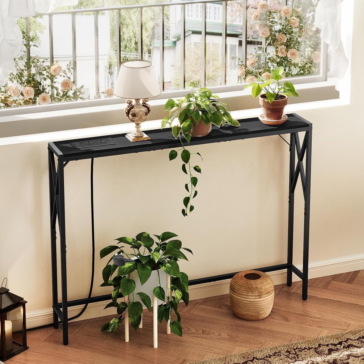 Narrow Console Table with USB Charging Ports – 100cm Slim Hallway Desk